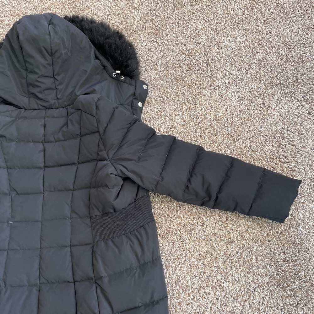 Calvin Klein Womens Black Down Fill Puffer Parka Coat Faux Fur Hood Large - Picture 13 of 16